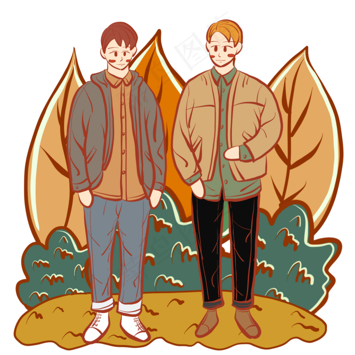 2020年鼠年新年卡通人物团聚小插�,免抠元素