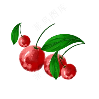 水彩风格手绘水果樱桃三四个