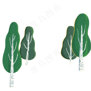四棵绿色大树免抠图