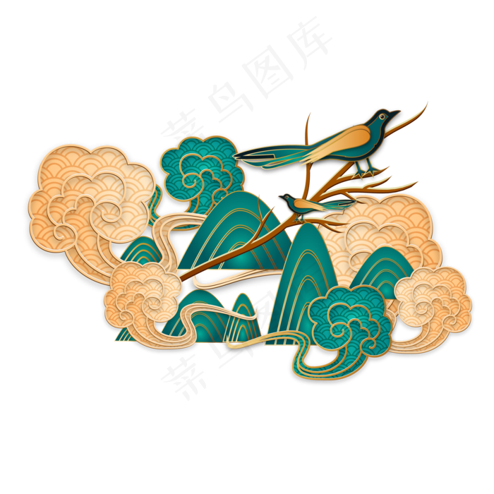 七夕国潮祥云喜鹊装饰