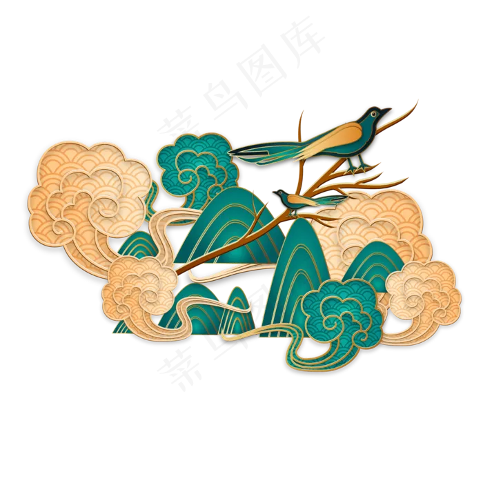 七夕国潮祥云喜鹊装饰(2000*2000px 300 dpi )ai矢量模版下载