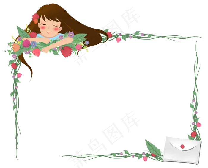 唯美少女花瓣边框,免抠元素