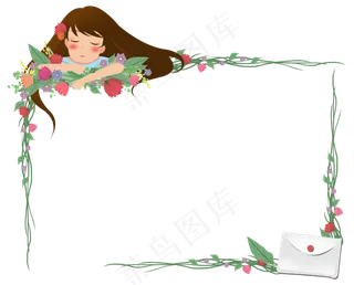 唯美少女花瓣边框,免抠元素