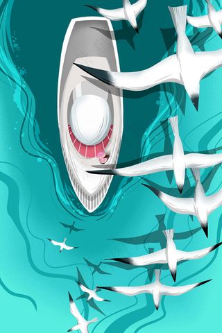 蓝色系卡通手绘风出行方式船配图