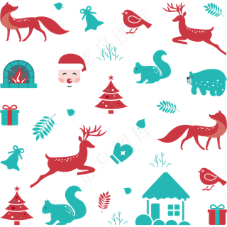 圣诞树兔子壁炉底纹