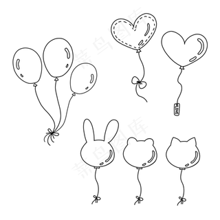 直线创意简笔画气球,免抠元素