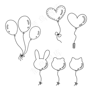 直线创意简笔画气球,免抠元素