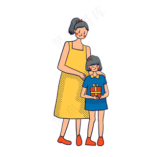 矢量免抠卡通可爱儿童节母亲和孩