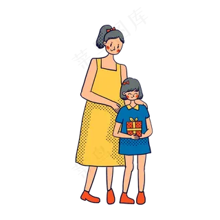 矢量免抠卡通可爱儿童节母亲和孩