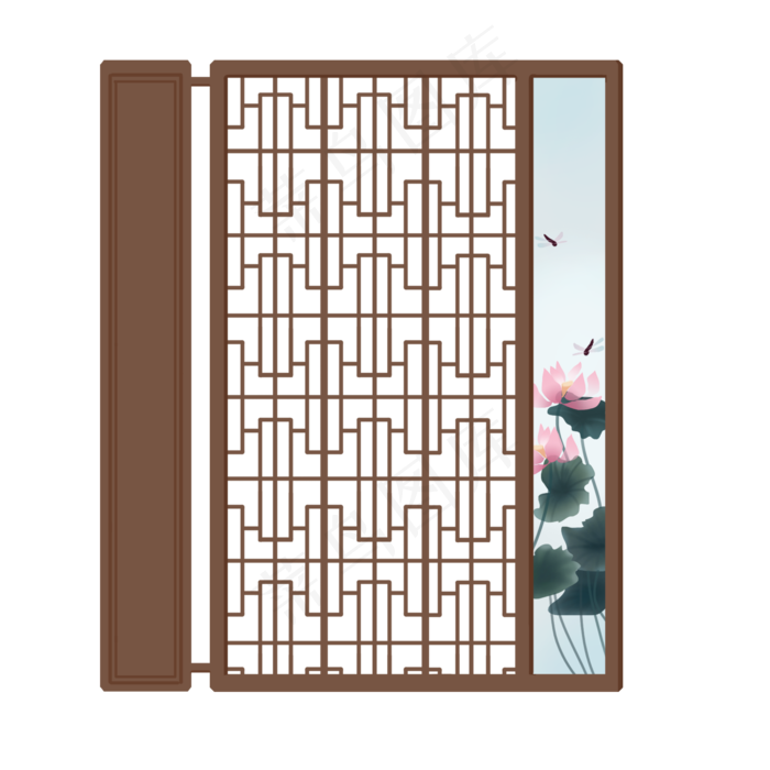中式镂空荷花屏风(2000X2000(DPI:300))psd模版下载