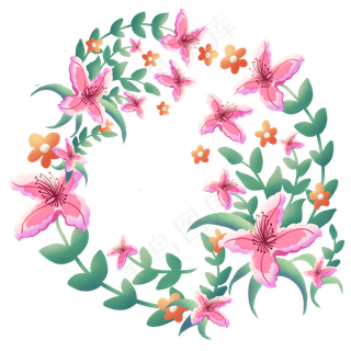 粉色百合绿叶花环