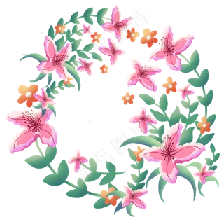 粉色百合绿叶花环