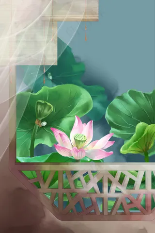 夏季荷花古风建筑风景园林