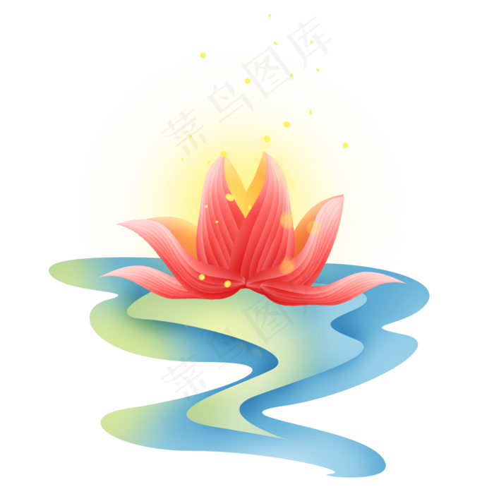 扁平水上的荷花灯,免抠元素