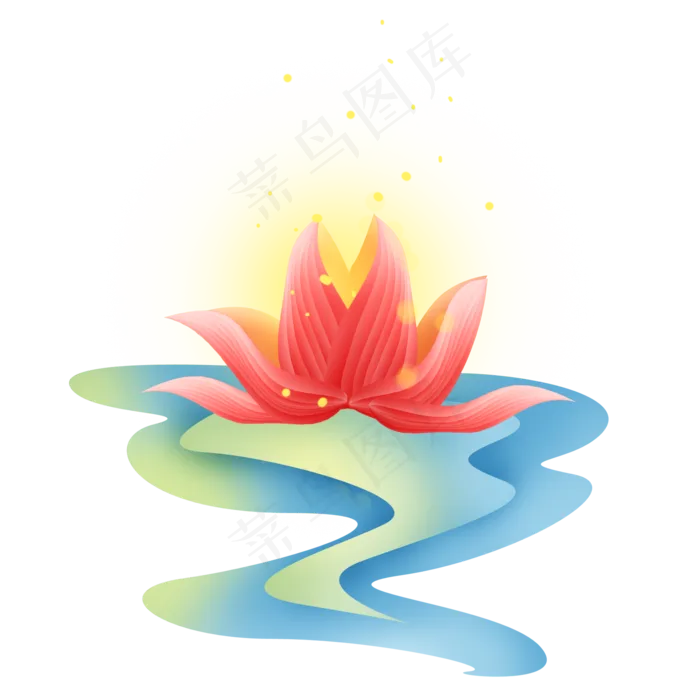 扁平水上的荷花灯,免抠元素(2000X2000(DPI:299))psd模版下载