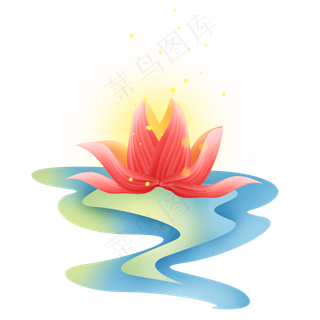 扁平水上的荷花灯,免抠元素