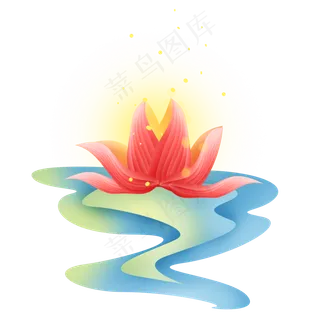 扁平水上的荷花灯,免抠元素
