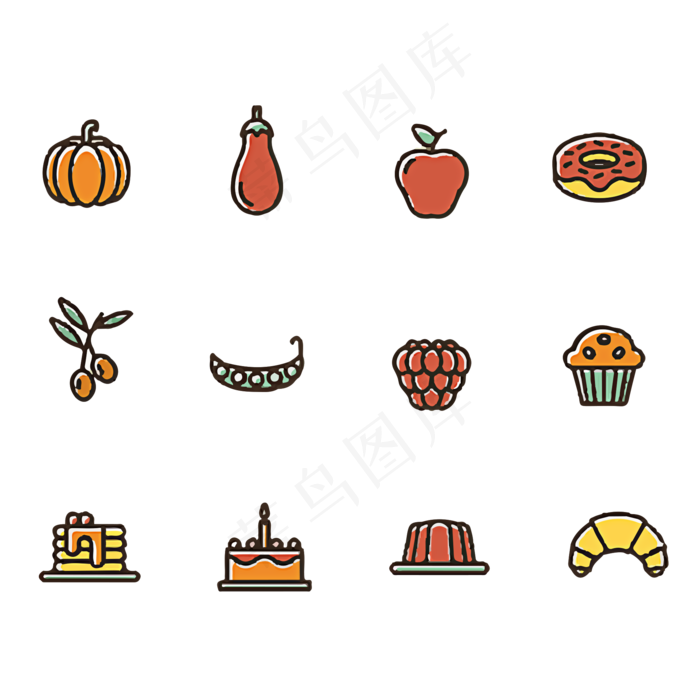 水果蛋糕甜品矢量icon