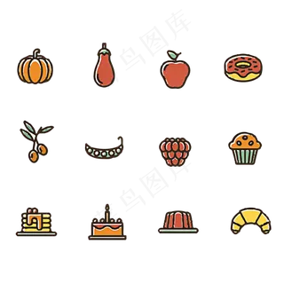 水果蛋糕甜品矢量icon