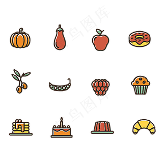 水果蛋糕甜品矢量icon