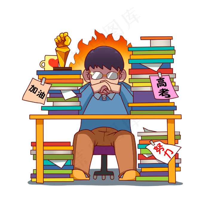 书桌前备战高考的男孩(3000X3000(DPI:300))psd模版下载
