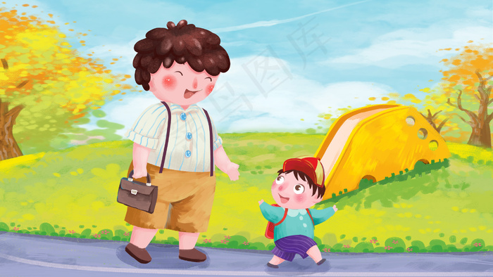 父亲节儿童节绿色父子