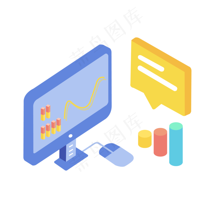 2.5D数据分析趋势电脑矢量图,免抠元素