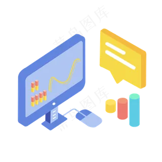 2.5D数据分析趋势电脑矢量图,免抠元素