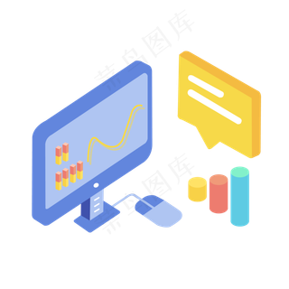 2.5D数据分析趋势电脑矢量图,免抠元素