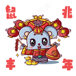 鼠年放鞭炮的老鼠,免抠元素