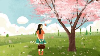 学生女孩樱花树下治愈系唯美风