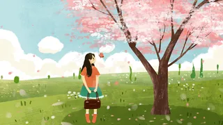 学生女孩樱花树下治愈系唯美风