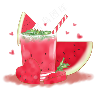 可爱水果西瓜饮品玻璃杯水杯PNG
