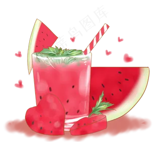 可爱水果西瓜饮品玻璃杯水杯PNG