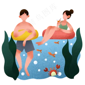 夏季海滩游泳情侣