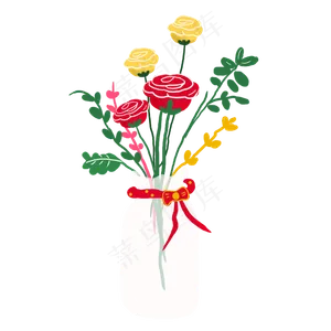 手绘玫瑰花卡通花束素材
