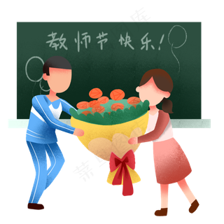 教师节抱着鲜花女孩