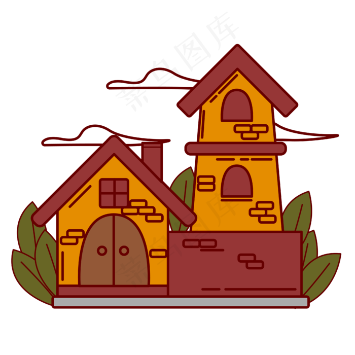 庄园小屋子图案ai矢量模版下载