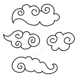 卡通中国风云朵线条,免抠元素