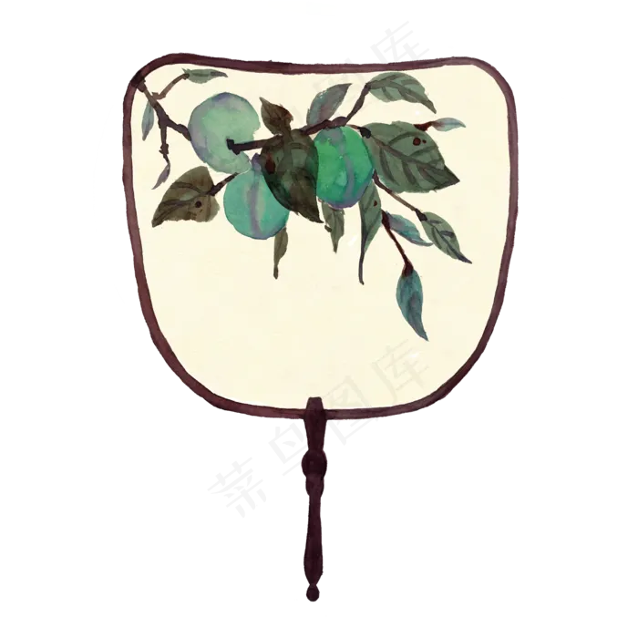 水彩手绘扇子装饰画(2500X2500(DPI:300))psd模版下载