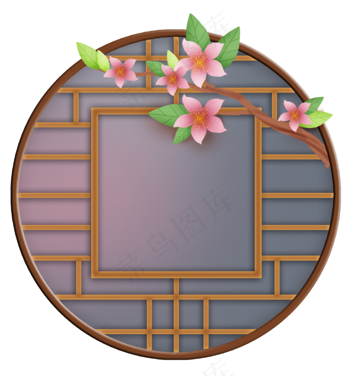 古风窗格外的桃树(2000X2158(DPI:299))psd模版下载