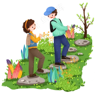 清明节习俗之朋友登山踏青免抠元