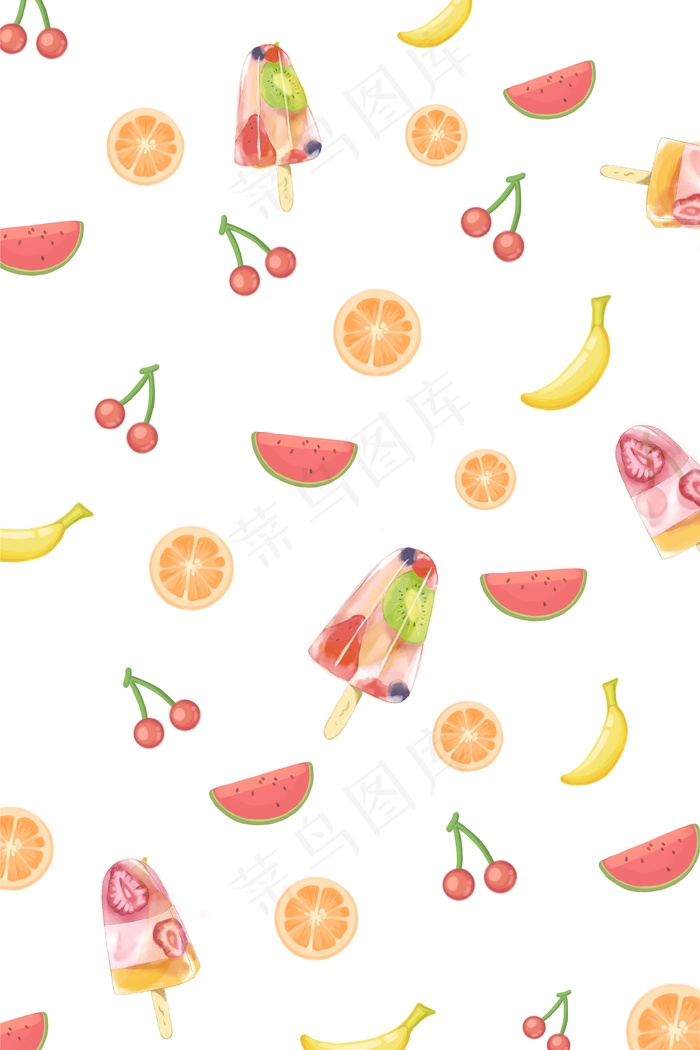 手绘卡通夏日冰爽冰棍平面广告