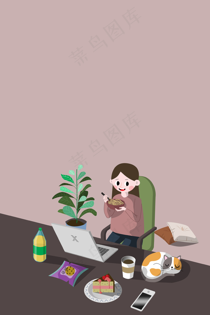 工作狂奋斗加班职业插画海报