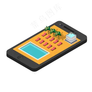 2.5D轴测图立体手机沙滩,免抠元素