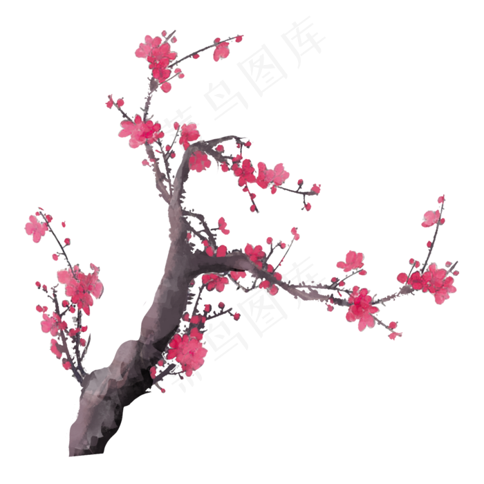 手绘中国风桃花水墨画PNG素材(2000X2000(DPI:300))psd模版下载