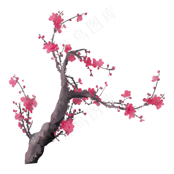 手绘中国风桃花水墨画PNG素材(2000X2000(DPI:300))psd模版下载