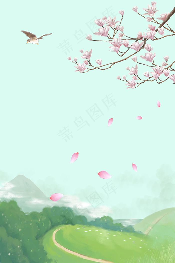 阳光下桃花盛开的春天(3543*5315px 	      )psd模版下载