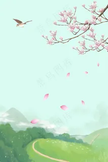 阳光下桃花盛开的春天