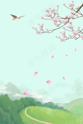 阳光下桃花盛开的春天